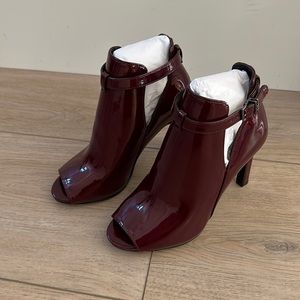 Michael Kors Burgundy Lawson Open Toe Leather Bootie NEW